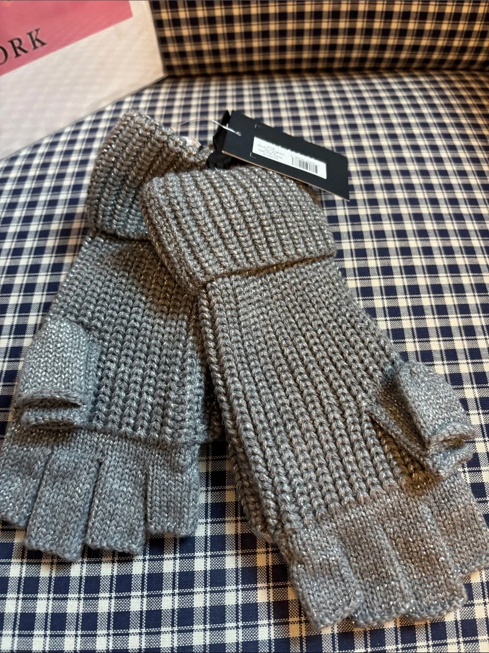 kate spade  Gray metallic Convertible Fingerless Bow Mittens